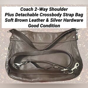 Coach 2-Way Shoulder Crossbody Strap Bag Brown Leather Silver Hardware Good Cond